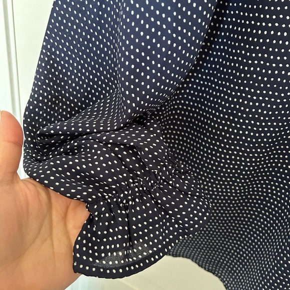 4/$20 Adrianna Papell polka dot ruffle flounce blouse- size L - Picture 8 of 9